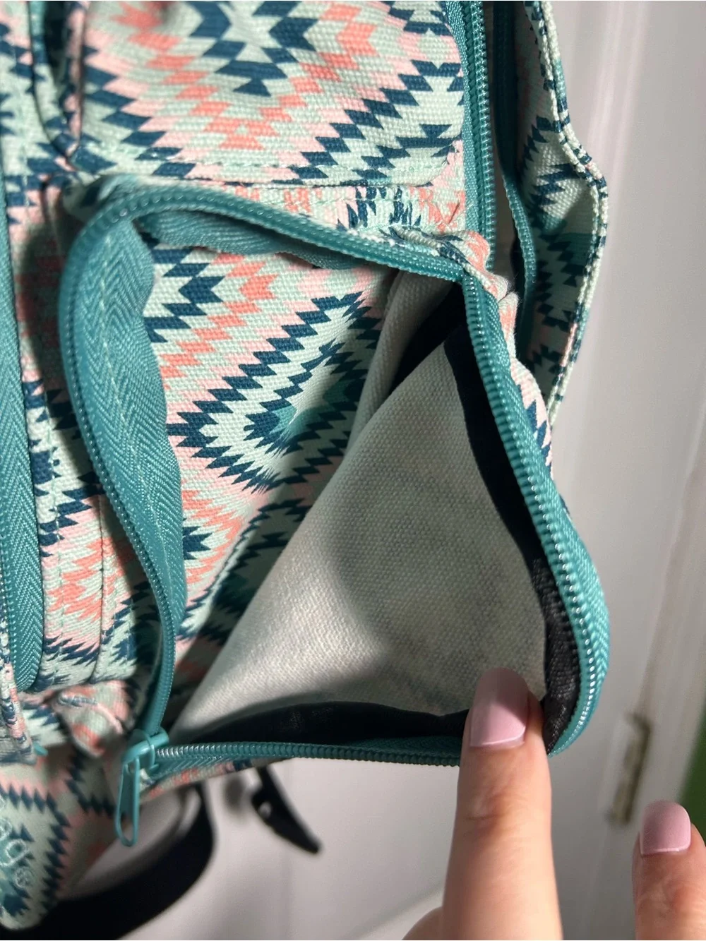 KAVU Rope Bag Sunset Diamond Teal Pink Aztec Sling Bag